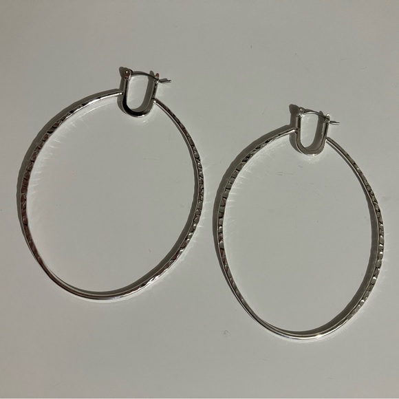 Source Unknown Jewelry - Textured Silver Oval Hoop Earrings